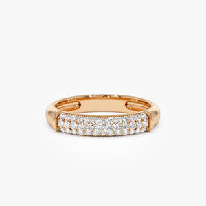 14K tres filas diamante Pave banda oro sólido en Amarillo Blanco oro rosa con diamantes naturales joyería anillo regalos para esposa - Product Image 4
