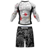 Setelan Kaos dan Celana Rash Guard MMA Internasional Unisex (Kimono Shorts GI) Jiu Jitsu Kickboxing Muay Thai BJJ-Polyester/Nylon