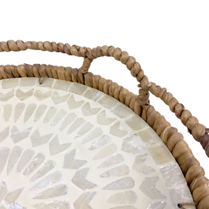 Plateau de service en MDF avec motif géométrique en mosaïque de nacre beige, paniers tissés en jacinthe d'eau - Product Image 4