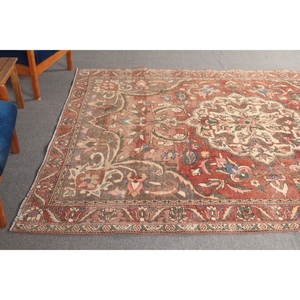 Alfombra turca grande de 6.6x9.7 pies, roja vintage con diseño geométrico y elementos florales. - Product Image 4