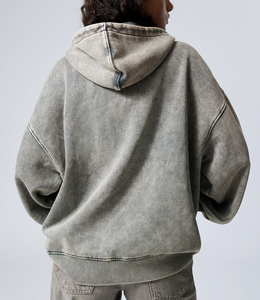 OEM/ODM 100% algodón Heavyweight Distressed Acid Wash Zip up Hoodie Custom Puff Print logo Loose Fit Acid Wash sudaderas con capucha para mujer - Product Image 2