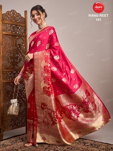 Saree en soie de satin pur de qualité supérieure avec motif de tissage complexe Look traditionnel Travail de fête et de mariage Travail classique - Product Image 4