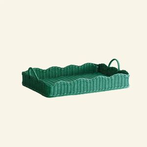 Modern <b>Rectangular</b> Woven Fruit <b>Storage</b> <b>Basket</b> Quality Plastic Food Container with Rattan Serving Tray for Home Kitchen Display - Product Image 5