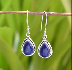 Bijoux de mode pour femmes Boucles d'oreilles en pierre précieuse Lapis Lazuli Boucles d'oreilles en argent sterling massif 925 pour femmes Boucles d'oreilles en argent pendantes pour filles - Product Image 2