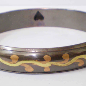Luxury Gunmetal Copper <b>Bangle</b> With Elegant Two Tone <b>Gold</b> And Rose Vine Inlay Pattern Sophisticated Slim Style Metal Crafted - Product Image 1