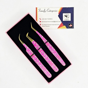 Pinzas para extensión de pestañas de acero inoxidable de alta precisión Recubrimiento de papel rosa Etiqueta privada Pinzas para pestañas especialmente diseñadas - Product Image 5