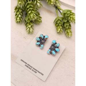 Pendientes de Plata de Ley con Dalia de Algodón Dulce Hecha a Mano Navajo y Engaste de Bisel, en Forma de Flor, para Regalo - Product Image 3
