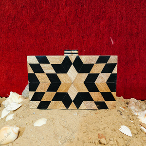 Luxury Geometric Resin and Natural Wood Inlay <b>Clutch</b> <b>Bag</b> with Bold Symmetrical Design Handcrafted Evening Statement Handbag - Product Image 4