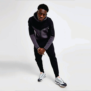 OEM Diseño 65% Algodón 35% Poliéster Negro Hombres Tech Fleece Chándal Cremallera completa Sudadera con capucha Joggers Pantalones de chándal Chándal - Product Image 1