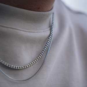 Unisex Christian Necklace 925 Sterling <b>Silver</b> Plated <b>Cuban</b> <b>Chain</b> 3mm Brass Minimalist Party Daily Wear Jewelry - Product Image 2