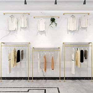 Elegante estantería metálica dorada pulida sin tornillos, de pared, portátil, tipo cantilever, con 8 niveles para almacenamiento de ropa en el hogar. - Product Image 1