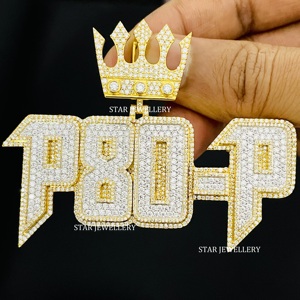 Pendentif Lettre Unisexe Personnalisé en Or 10K Sertie de Diamants de Laboratoire Taille Ronde Brillante Style Hip Hop - Product Image 6