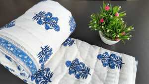 Indian Handmade Floral Cotton <b>Waffle</b> Quilt Bed Cover - Product Image 2
