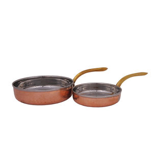Gran cantidad de venta de utensilios de cocina de cobre, sartén redonda con mango de latón de diseño martillado y revestimiento de estaño para cocinar y servir - Product Image 1