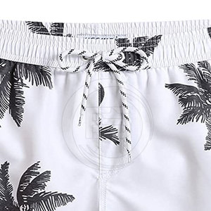 Shorts de bain décontractés pour hommes, séchage rapide, 100 % coton, taille mi-haute, avec cordon de serrage et poches, tricotés, OEM - Product Image 5