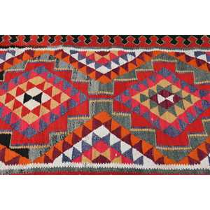 3.5x10.8 ft Vintage Rug, Herki Rug, <b>Red</b> Solid Rug <b>Wool</b> - Product Image 4