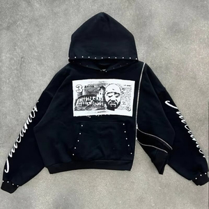 Custom Vintage Oversized Distressed Acid Wash Cropped Hoodie for Men 100% Cotton French Terry Hooded <b>Raw</b> Hem Edge Solid Print - Product Image 1