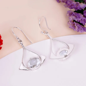 Nuevo diseño, pendientes de piedras preciosas de alta calidad, Topacio blanco, Plata de Ley 925, pendiente delicado hecho a mano, regalo para ella, venta al por mayor - Product Image 4