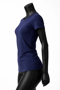 Women's <b>Navy</b> Blue Cotton T-Shirt Slim Fit Crew Neck Short Sleeve Casual Solid Color Jersey <b>Top</b> All Seasons - Product Image 2