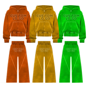 High Quality Printed Breathable 100% Cotton Lightweight Men <b>Distressed</b> Patch Flare Hoodie Set Tracksuits Streetwear for Winter - Product Image 4