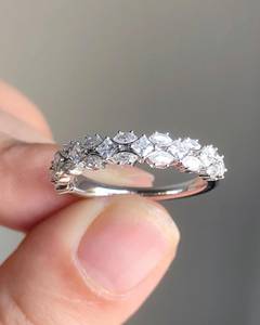 มาร์คีส์และเจ้าหญิงตัดเพชรสีขาวทองเพชรวงแต่งงานแหวนนิรันดร์วางซ้อนกันได้แบบบางสำหรับผู้หญิง1st ของขวัญครบรอบปี - Product Image 3