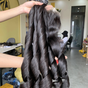 Extensiones de cabello humano virgen Remy Magic Bouncy 100% Paquetes de pelucas de encaje naturales a juego baratos - Product Image 1