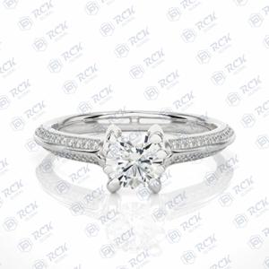 Anillo de moissanita solitario de corte brillante redondo TCW 1,00 para mujer, regalo de aniversario o cumpleaños con acentos elegantes - Product Image 2