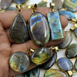Pendentif en labradorite multi-feu naturelle fait main, prix de gros, cabochon, laiton massif, bijoux de mode, cadeaux, labradorite - Product Image 3