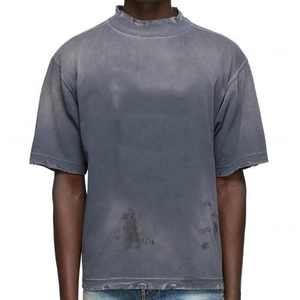 OEM Service <b>Acid</b> Washed Terry Fabric High Quality Men's <b>Drop</b> Shoulder Custom Oversized Breathable Distressed T-Shirts - Product Image 5