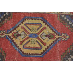 พรมถักสไตล์ตุรกีวินเทจ3.5 x 5.9ft ผ้าวูลสีเหลืองแดงถักทอเรียบพรมยางสำหรับโถงทางเดินสี่เหลี่ยมพื้นที่ - Product Image 5