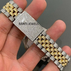 Montre de luxe bicolore sertie de moissanite, style antique, avec diamants VVS, style hip-hop, bracelet de 20 mm - Product Image 2