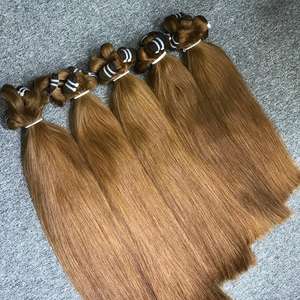 Natural Straight Raw <b>Lighter</b> Brown Wholesale Factory Priced Machine Double Drawn Virgin Hair Extensions Bundles - Product Image 2