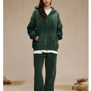 Custom Men's Half Zip up Solid Color Hoodie Washed Technicis in Sustainable Knitted Fabric Washed Technique - Product Image 2