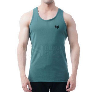 Camiseta sin mangas de entrenamiento informal para hombre HUGGLY SPORTS del fabricante de Pakistán, ropa de ejercicio de gimnasio transpirable de secado rápido de poliéster/algodón caliente - Product Image 1