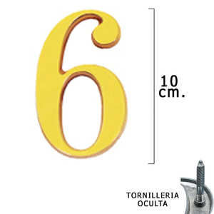 ตัวเลขทองเหลือง "6" 10 ซม. พร้อมสกรูแบบซ่อน (บรรจุภัณฑ์พลาสติก 1 ชิ้น) - Product Image 1