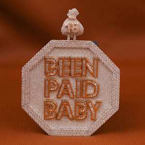 Pendentif en forme de lettre pour homme, style hip-hop, luxueux, en argent sterling 925 plaqué or 14 carats, serti de moissanite - Product Image 2