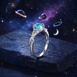 Bague Jeulia Twist Lune et Étoile en argent sterling avec pierre bleue - Product Image 5