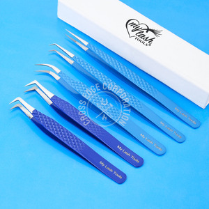 Pinzas de extensión de pestañas con punta de fibra de primera calidad, pinzas para pestañas de 45 90 grados, Punta puntiaguda, pinzas tecnológicas para pestañas de acero inoxidable - Product Image 1
