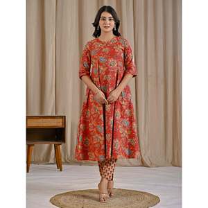 Red Jaal Printed Cotton Suit Set Heavy Indian Ethnic Wear Salwar Kameez with <b>Net</b> <b>Fabric</b> for Parties and Special Occasions - Product Image 3