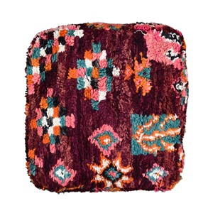 Pouf carré bohème en coton fait main, coussin ottoman marocain floral rouge vin, décoration multifonctionnelle pour salon - Product Image 1
