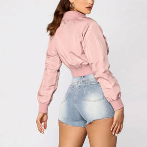 Wholesale Customised Fashionable Winter <b>Warm</b> Crop <b>Top</b> Bomber Jacket for <b>Women</b> Plain Fabric with Cotton Filling Crop Jacket - Product Image 3