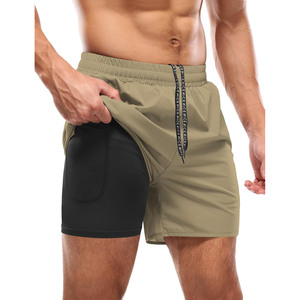 Pantalones cortos de malla atléticos personalizados con forro de compresión bolsillo para teléfono estilo deportivo para entrenamiento deportes Fitness gimnasio correr Jogging - Product Image 1