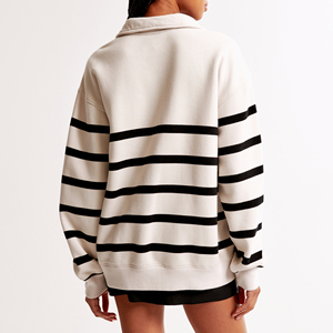 OEM bordado Casual algodón de gran tamaño cuello alto gota hombro 1/4 cuarto cremallera Mujer manga larga sudadera - Product Image 5