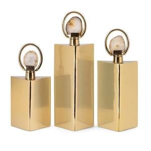Juego de 3 Tapones Decorativos Cuadrados Clásicos de Aluminio Dorado Hechos a Mano, Esculturas Geométricas en Forma de Cuña, Anillos para Botellas, Aptos para Lavavajillas - Product Image 6