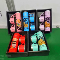 Coffret cadeau flasque personnalisée 500ml lot de bouteilles d'eau isolées thermos de luxe en acier inoxydable à double paroi mug flacon à vide avec 3 couvercles