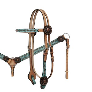 Top Quality100 % Cuir Véritable Western Perlé Une Oreille Headstall & Collier De Poitrine Ensemble Avec Wither Strap Fournisseur Fabricant - Product Image 4