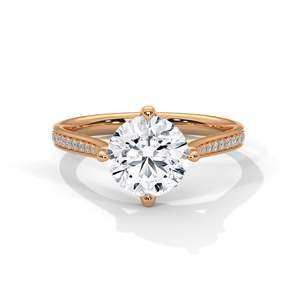 Bague de fiançailles solitaire en diamant de laboratoire taille brillant rond avec bande pavée, 2 carats, clarté VVS, or massif jaune, rose et blanc - Product Image 2