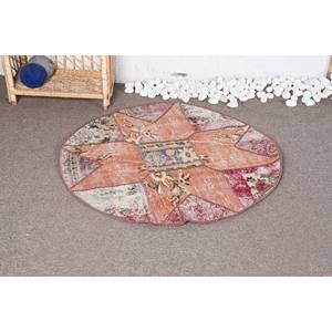 Alfombra de lana Vintage, naranja y beige, 3,2x3,3 pies, estilo Patchwork, alfombra de felpa para pasillo, habitaciones rectangulares, respaldo de látex de 10mm de espesor - Product Image 1