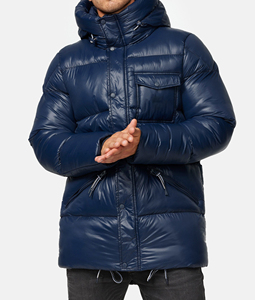Custom Design Windproof Warm Winter Streetwear High Quality Designer Waterproof Hooded <b>Denim</b> Puffer <b>Jacket</b> - Product Image 6