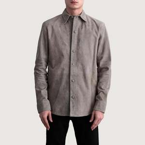 เสื้อเชิ้ตหนังกลับสีเทาสำหรับผู้ชาย แบรนด์ Haven Grey แบบลำลอง คอปกพับได้ ดีไซน์มืออาชีพ สำหรับฤดูใบไม้ร่วง แขนยาว มีหลายขนาดให้เลือก - Product Image 3